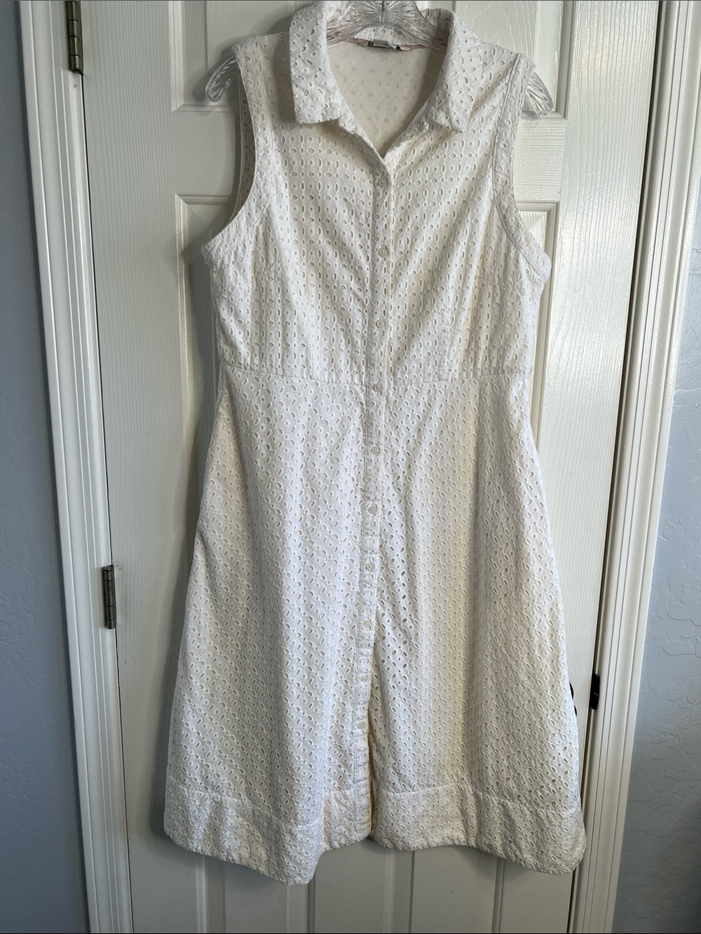 Boden white eyelet midi dress sleeveless with collar size 12L